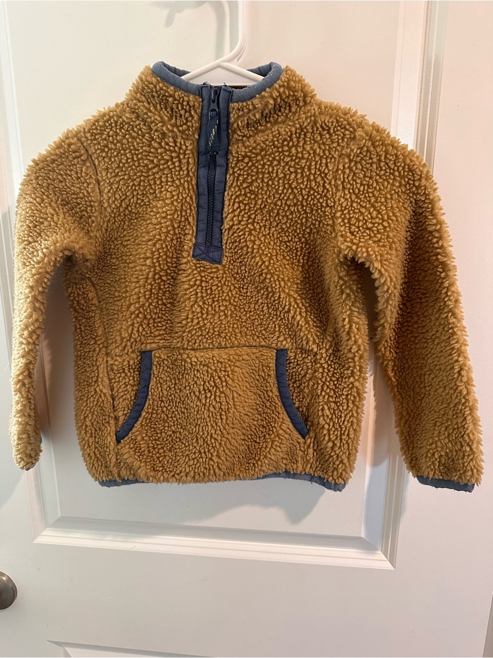 Tucker + Tate Plush Sherpa Half-Zip Pullover in Mustard with Navy Trim
